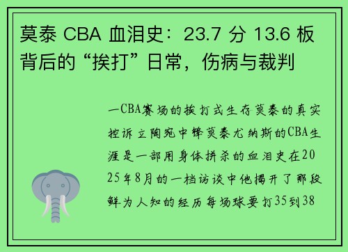 莫泰 CBA 血泪史：23.7 分 13.6 板背后的 “挨打” 日常，伤病与裁判成身体双重暴击